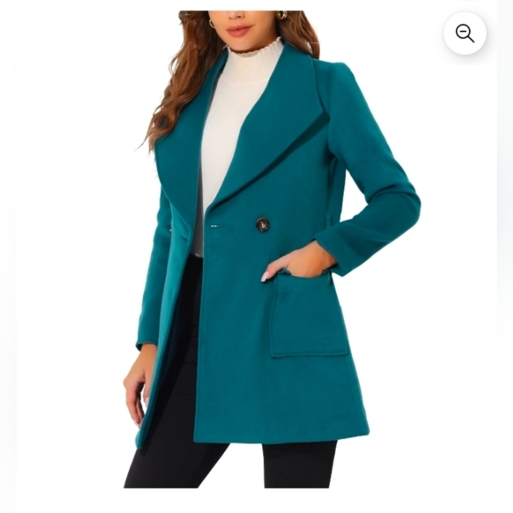 Allegra K Women's Elegant Shawl Collar Lapel Belted Long Trenchcoat Peacock Blue